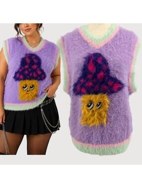 Teddy Fresh Fuzzy Mushroom Sweater Vest 2XL